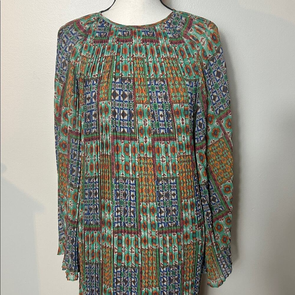 EUC Carolina K x Anthropologie green patterned pleated dress - Picture 6 of 15